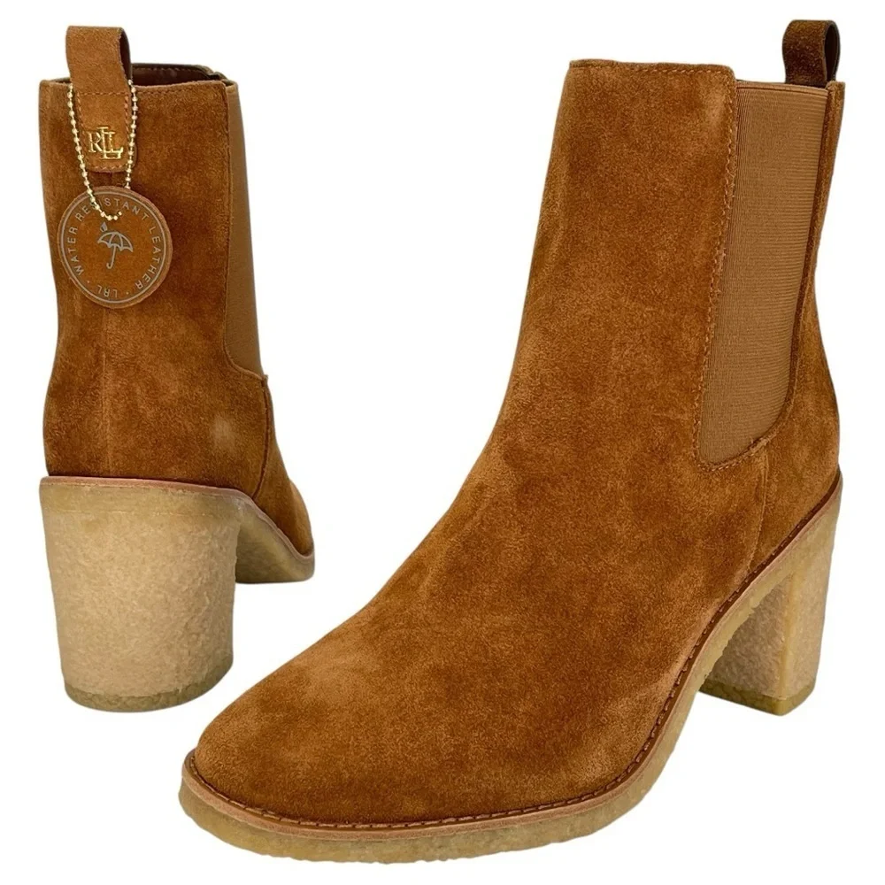 Lauren Ralph Lauren Marianna Tan Suede Leather Womens Ankle Boots Size 9.5M - Picture 10 of 14